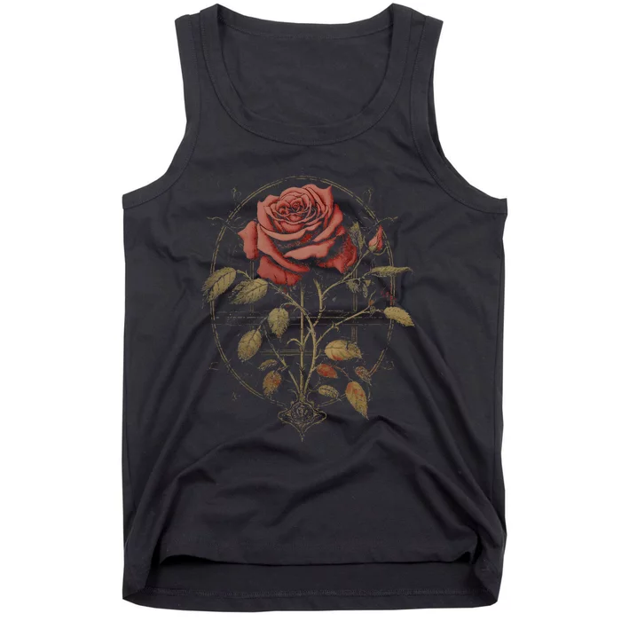 Red Goth Rose Flowers Witchcraft Gothic Aesthetic Tank Top