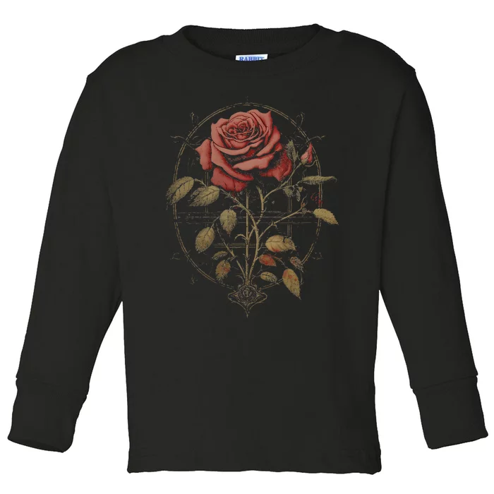 Red Goth Rose Flowers Witchcraft Gothic Aesthetic Toddler Long Sleeve Shirt