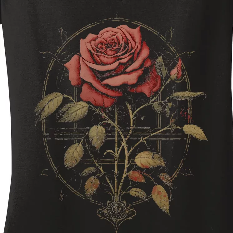 Red Goth Rose Flowers Witchcraft Gothic Aesthetic Women's V-Neck T-Shirt