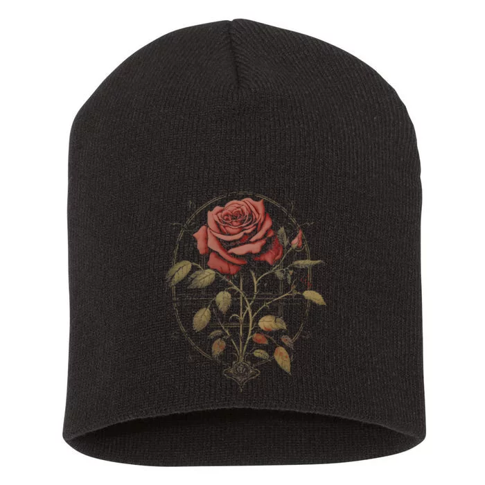 Red Goth Rose Flowers Witchcraft Gothic Aesthetic Short Acrylic Beanie