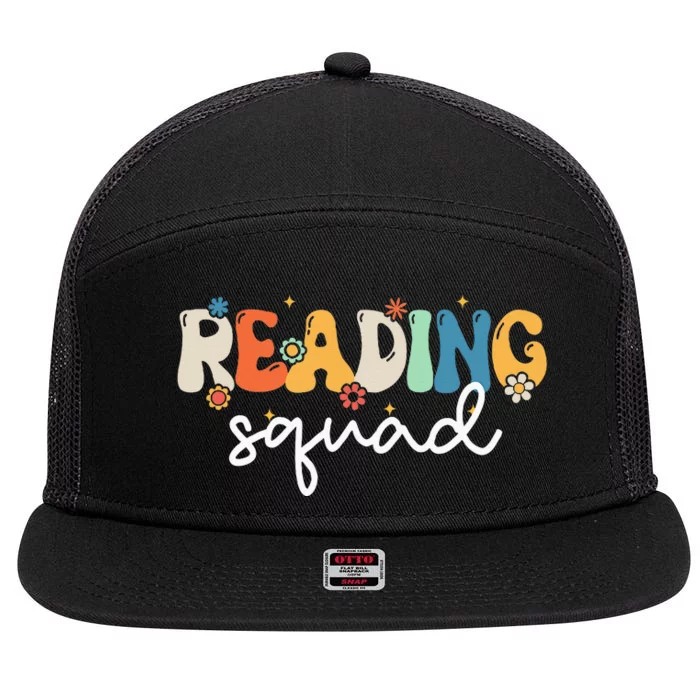 Retro Groovy Reading Squad Girls Cute Reading Teacher 7 Panel Mesh Trucker Snapback Hat