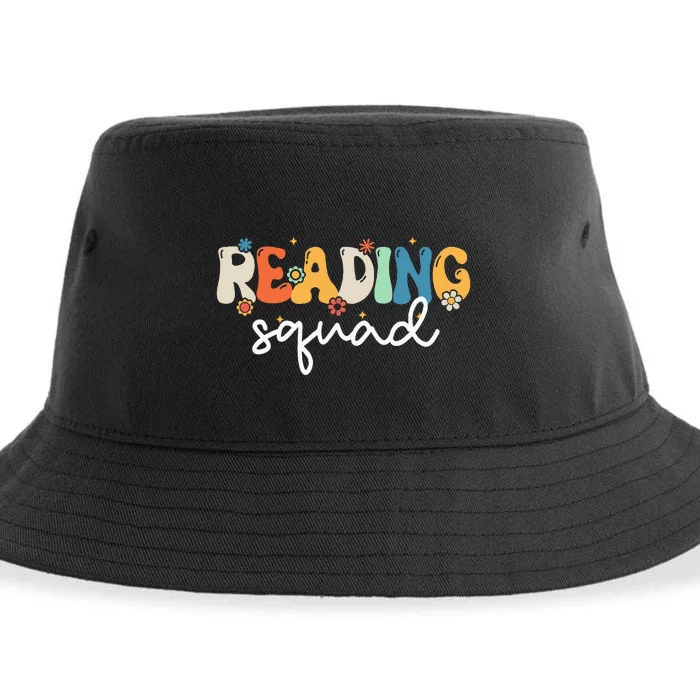 Retro Groovy Reading Squad Girls Cute Reading Teacher Sustainable Bucket Hat