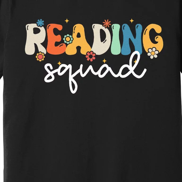 Retro Groovy Reading Squad Girls Cute Reading Teacher Premium T-Shirt