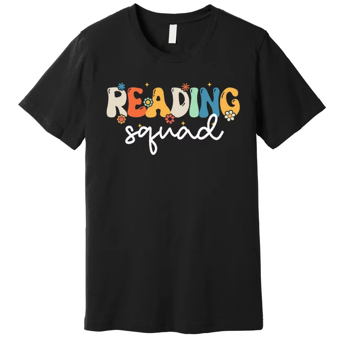 Retro Groovy Reading Squad Girls Cute Reading Teacher Premium T-Shirt