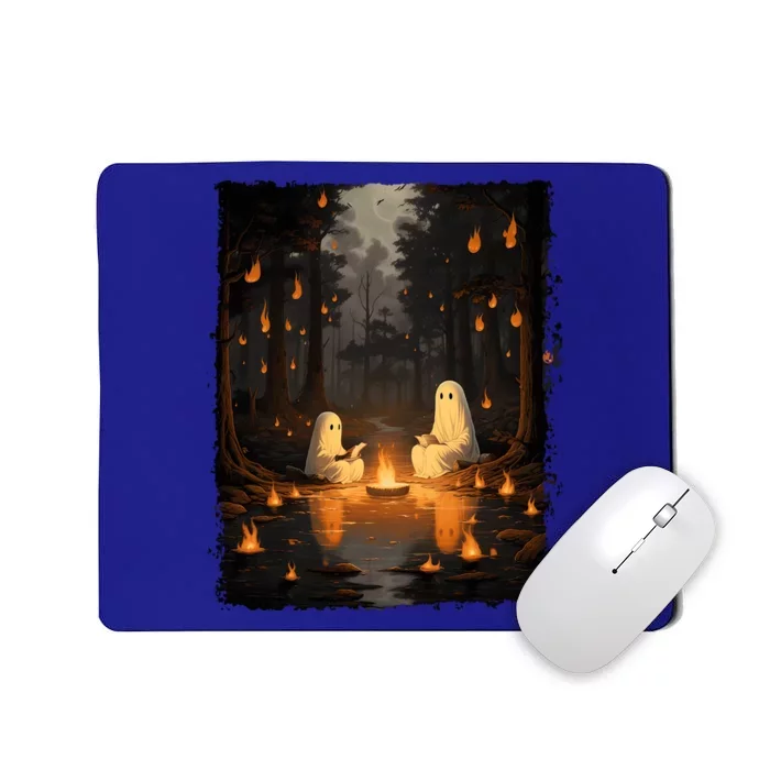 Retro Ghost Reading Book Campfire Halloween Camping Party Funny Gift Mousepad