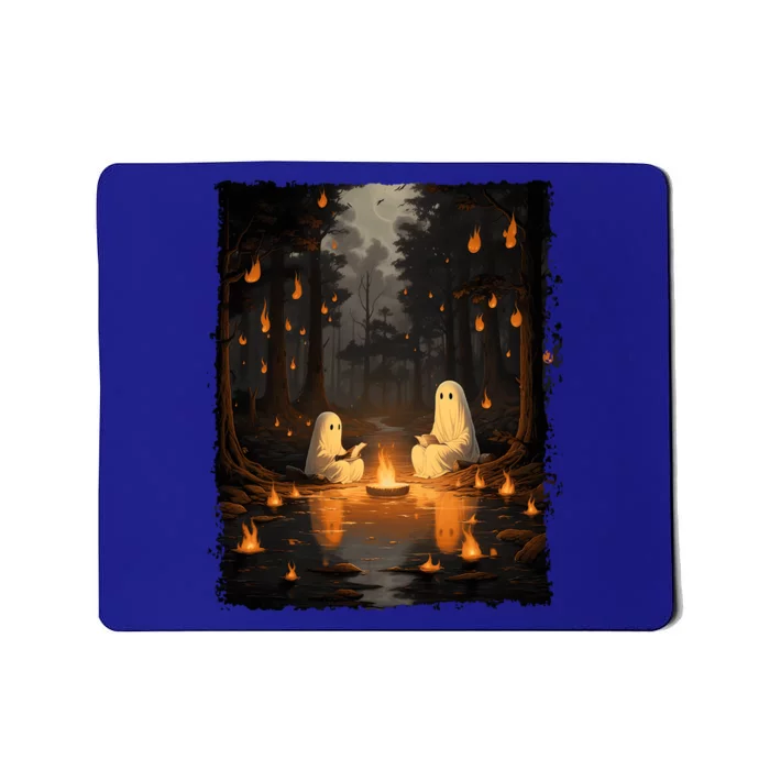 Retro Ghost Reading Book Campfire Halloween Camping Party Funny Gift Mousepad