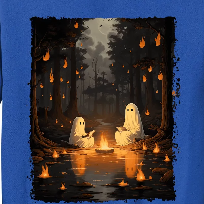 Retro Ghost Reading Book Campfire Halloween Camping Party Funny Gift Tall Sweatshirt