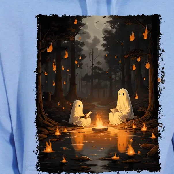 Retro Ghost Reading Book Campfire Halloween Camping Party Funny Gift Unisex Surf Hoodie