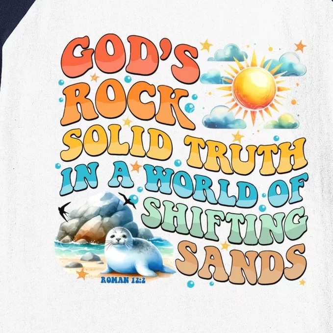 Retro GodS Rock Solid Truth Summer Camp Vbs 2024 Gift Baseball Sleeve Shirt