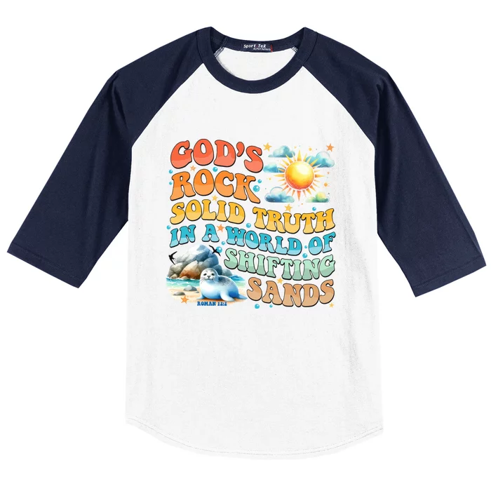 Retro GodS Rock Solid Truth Summer Camp Vbs 2024 Gift Baseball Sleeve Shirt