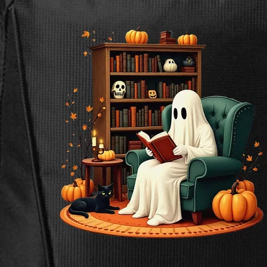 Retro Ghost Reading Books Halloween Teacher 2024 City Backpack