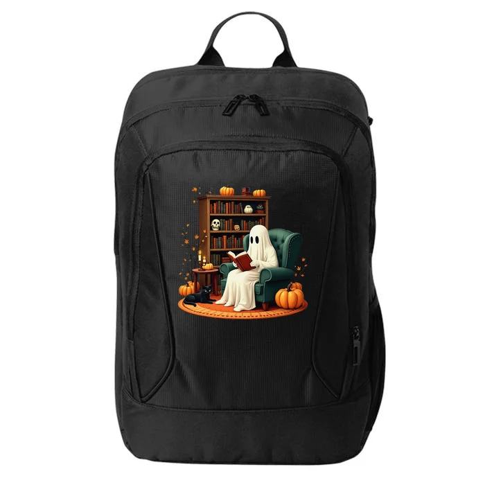 Retro Ghost Reading Books Halloween Teacher 2024 City Backpack