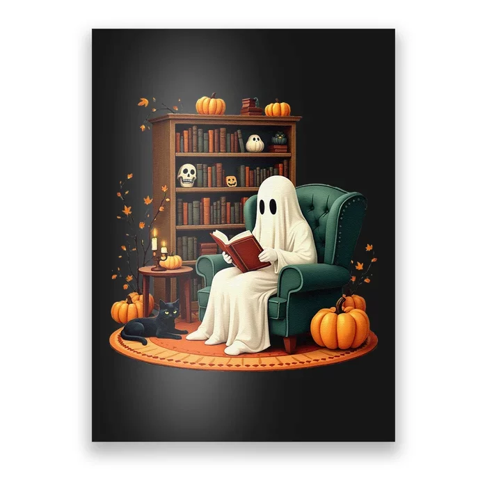 Retro Ghost Reading Books Halloween Teacher 2024 Poster