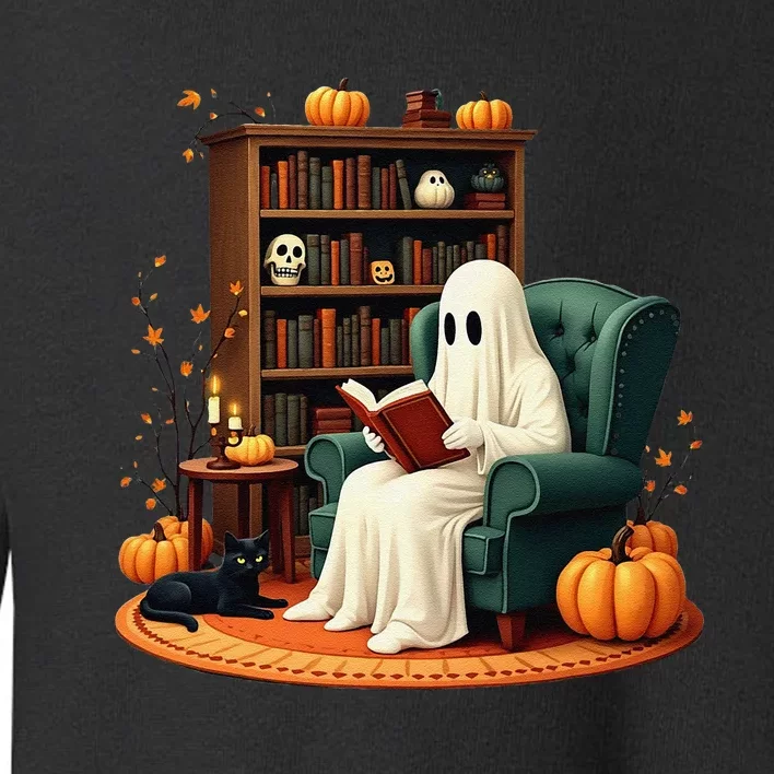 Retro Ghost Reading Books Halloween Teacher 2024 Toddler Sweatshirt