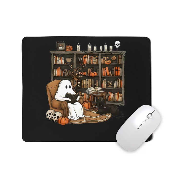 Retro Ghost Reading Books Librarian Ghost Halloween Mousepad