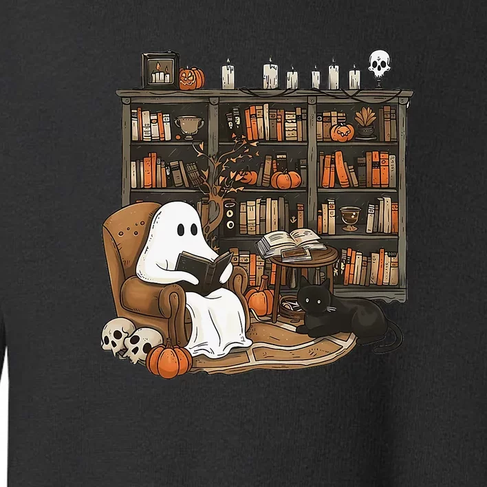 Retro Ghost Reading Books Librarian Ghost Halloween Toddler Sweatshirt