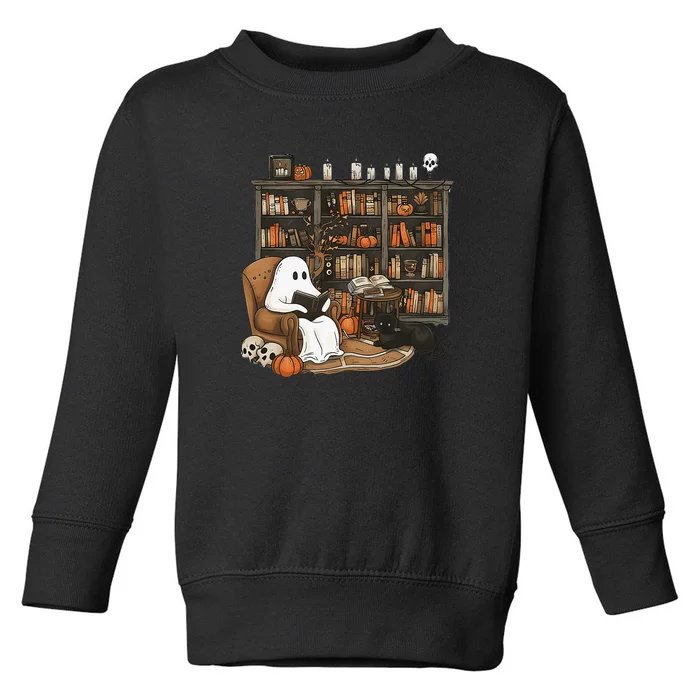 Retro Ghost Reading Books Librarian Ghost Halloween Toddler Sweatshirt