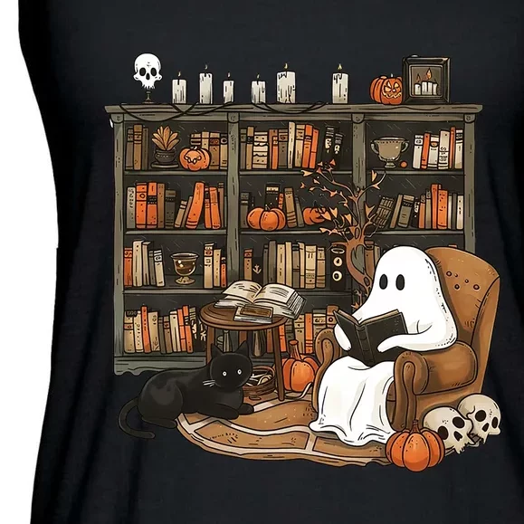 Retro Ghost Reading Books Ladies Essential Flowy Tank