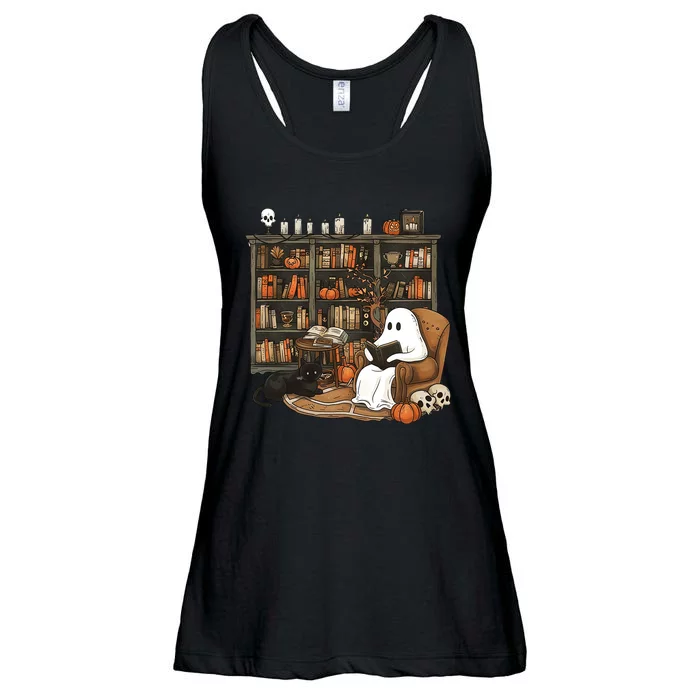 Retro Ghost Reading Books Ladies Essential Flowy Tank