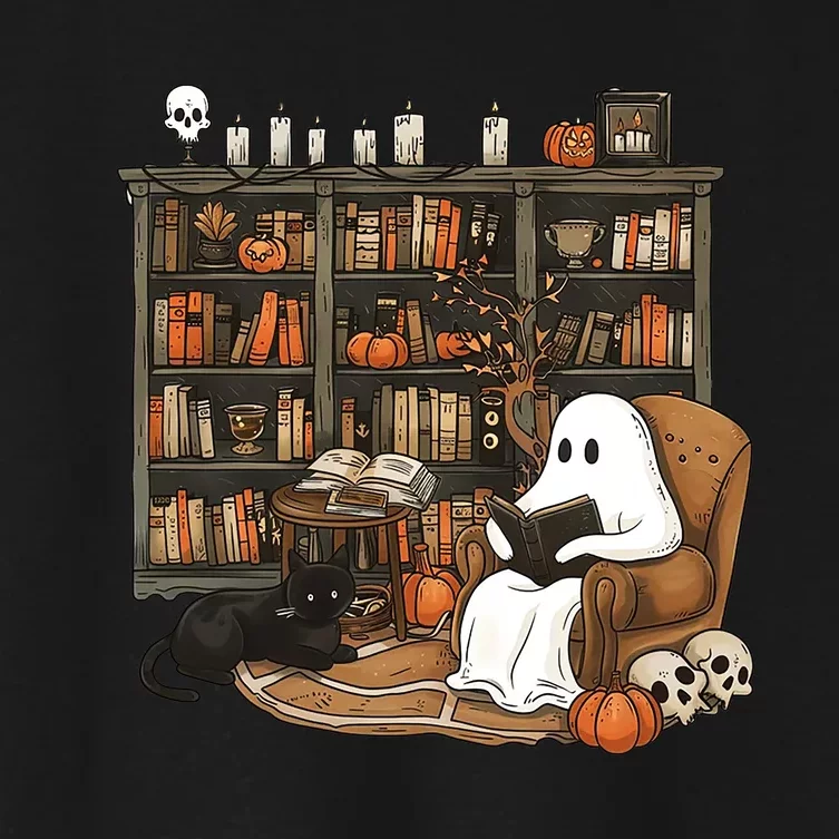 Retro Ghost Reading Books Women's Crop Top Tee