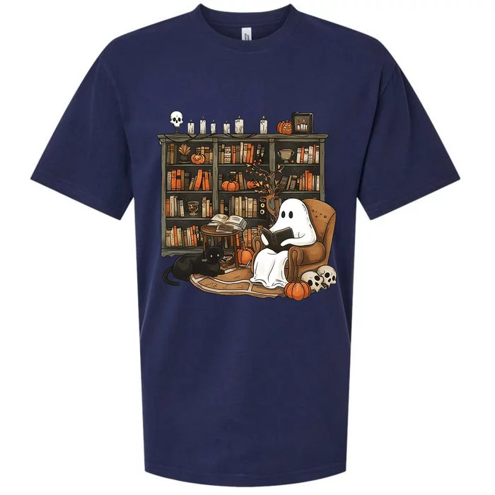 Retro Ghost Reading Books Sueded Cloud Jersey T-Shirt