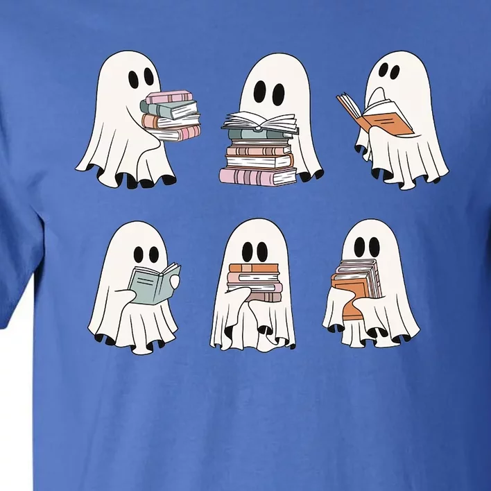 Retro Ghosts Reading Books Teacher Librarian Halloween Cute Gift Tall T-Shirt