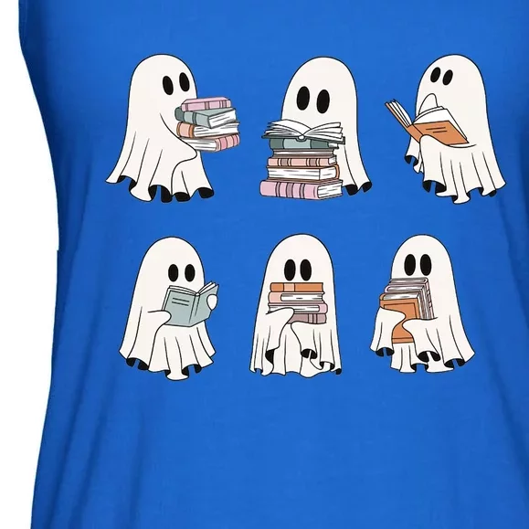 Retro Ghosts Reading Books Teacher Librarian Halloween Cute Gift Ladies Essential Flowy Tank