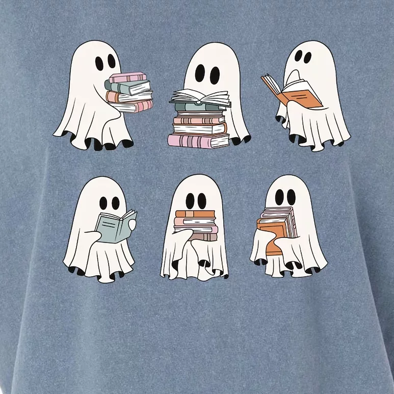 Retro Ghosts Reading Books Teacher Librarian Halloween Cute Gift Garment-Dyed Women's Muscle Tee