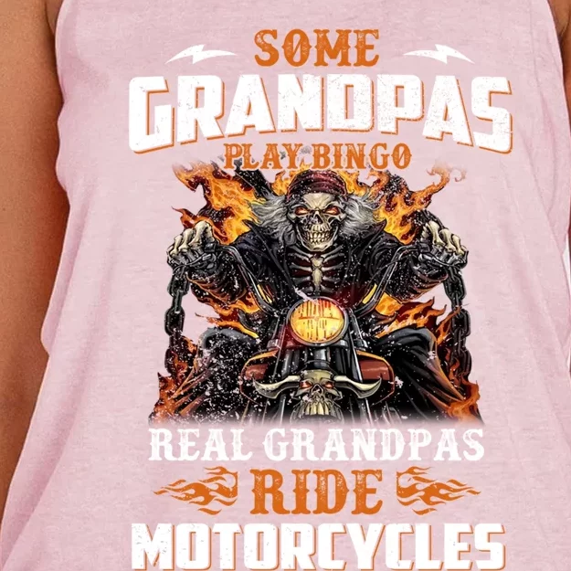 Real Grandpas Ride Motorcycle Funny Motor Grandpa Biker Cute Gift Women's Knotted Racerback Tank