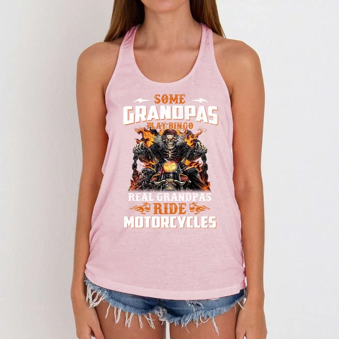 Real Grandpas Ride Motorcycle Funny Motor Grandpa Biker Cute Gift Women's Knotted Racerback Tank