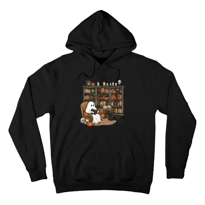 Retro Ghost Reading Books Librarian Ghost Halloween Hoodie