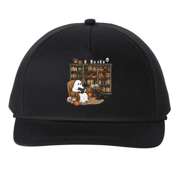 Retro Ghost Reading Books Librarian Ghost Halloween Snapback Five-Panel Rope Hat