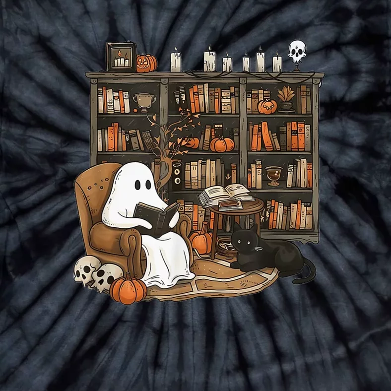 Retro Ghost Reading Books Librarian Ghost Halloween Tie-Dye T-Shirt