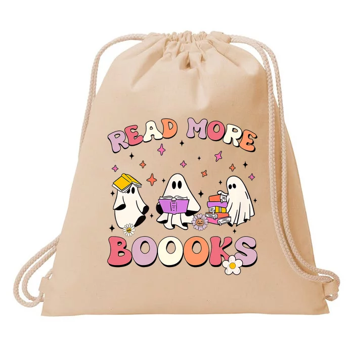 Retro Groovy Read More Books Ghost Boo Ghoul Funny Halloween Drawstring Bag