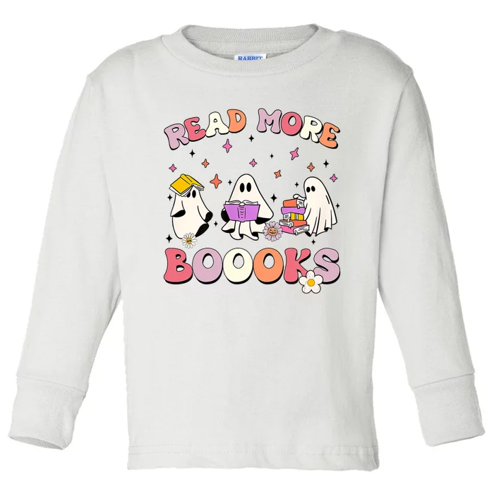 Retro Groovy Read More Books Ghost Boo Ghoul Funny Halloween Toddler Long Sleeve Shirt