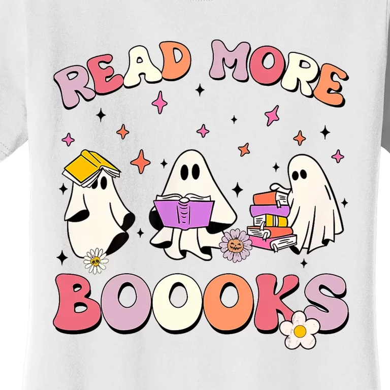 Retro Groovy Read More Books Ghost Boo Ghoul Funny Halloween Women's T-Shirt