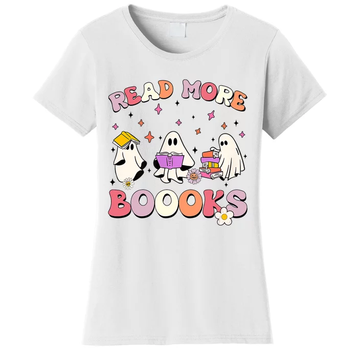 Retro Groovy Read More Books Ghost Boo Ghoul Funny Halloween Women's T-Shirt