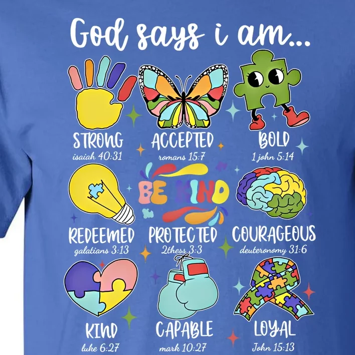 Retro God Says I Am Autism Be Kind Puzzle Autism Awareness Gift Tall T-Shirt