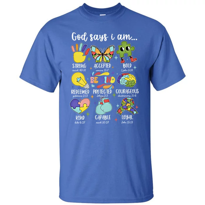 Retro God Says I Am Autism Be Kind Puzzle Autism Awareness Gift Tall T-Shirt