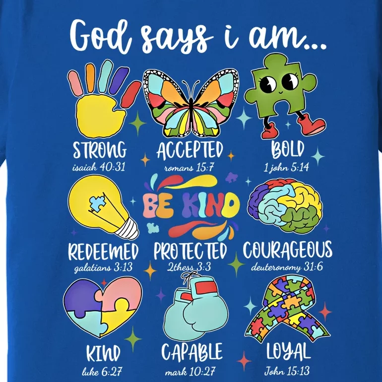 Retro God Says I Am Autism Be Kind Puzzle Autism Awareness Gift Premium T-Shirt