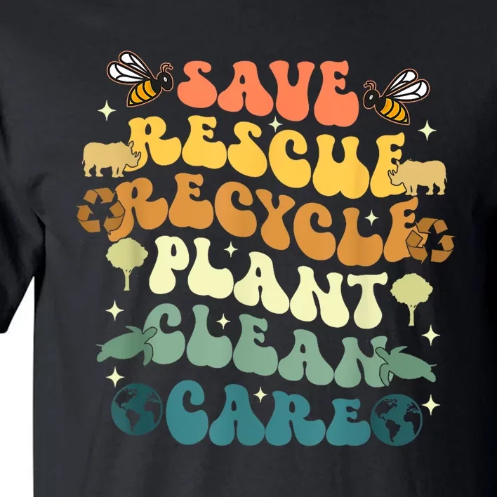 Retro Groovy Save Bees Rescue Animals Recycle Earth Day 2024 Tall T-Shirt