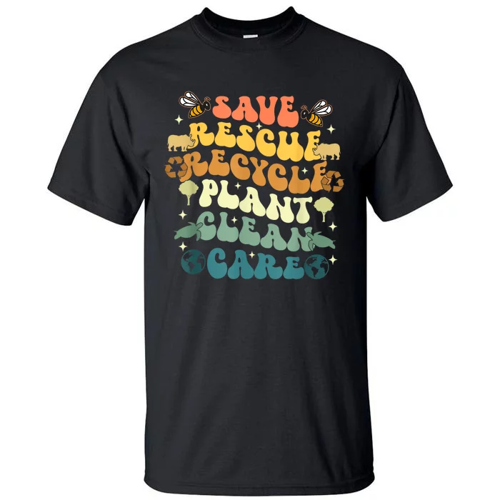 Retro Groovy Save Bees Rescue Animals Recycle Earth Day 2024 Tall T-Shirt