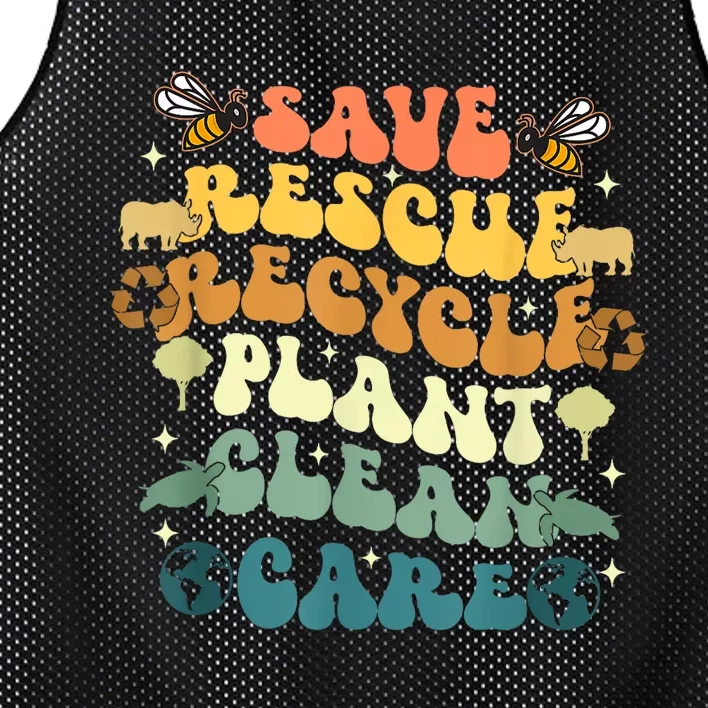 Retro Groovy Save Bees Rescue Animals Recycle Earth Day 2024 Mesh Reversible Basketball Jersey Tank