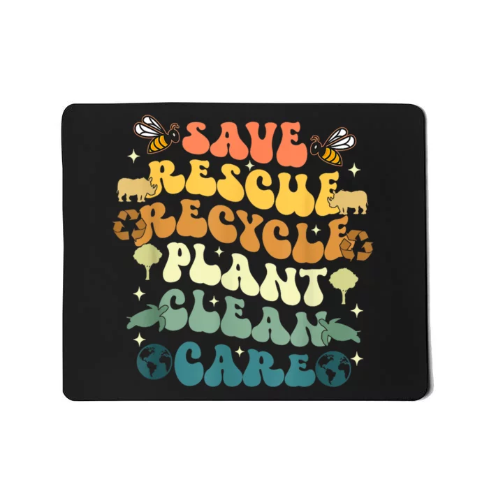 Retro Groovy Save Bees Rescue Animals Recycle Earth Day 2024 Mousepad