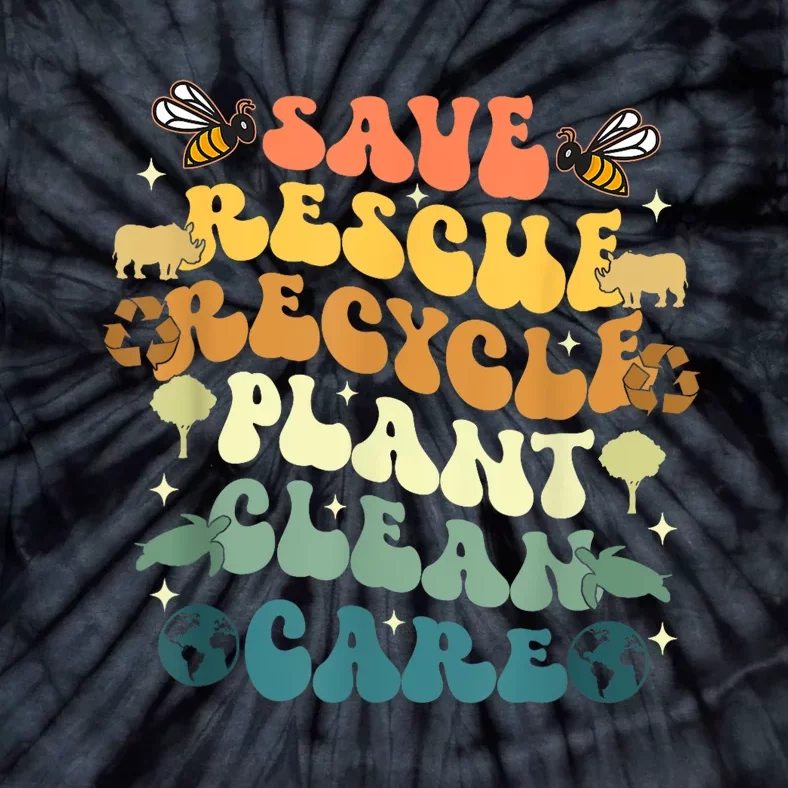 Retro Groovy Save Bees Rescue Animals Recycle Earth Day 2024 Tie-Dye T-Shirt