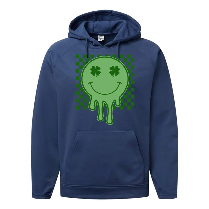 Retro Groovy St Patricks Smiley Performance Fleece Hoodie