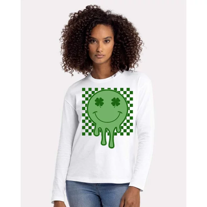 Retro Groovy St Patricks Smiley Womens Cotton Relaxed Long Sleeve T-Shirt