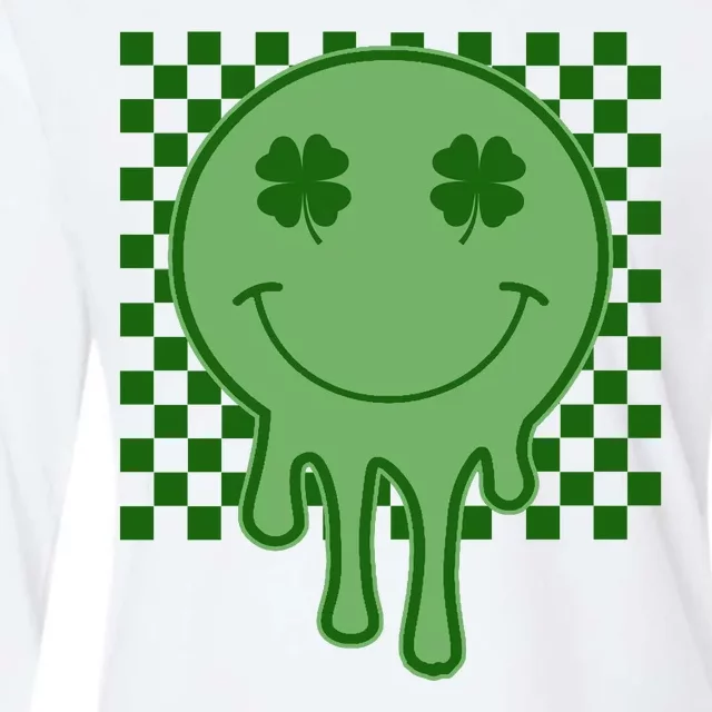 Retro Groovy St Patricks Smiley Womens Cotton Relaxed Long Sleeve T-Shirt