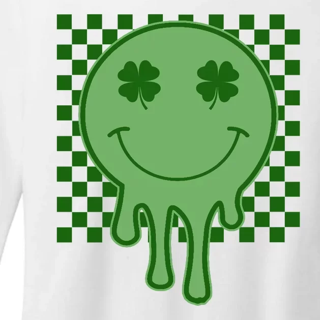 Retro Groovy St Patricks Smiley Womens CVC Long Sleeve Shirt