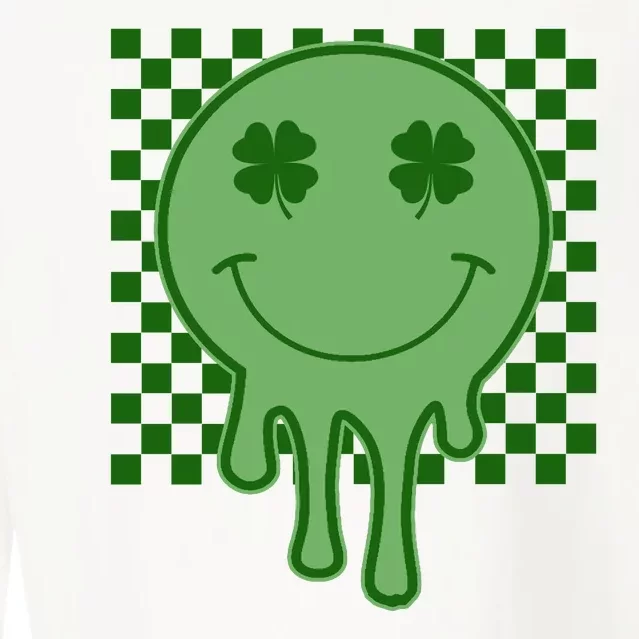 Retro Groovy St Patricks Smiley Cropped Pullover Crew